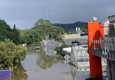 outside view of flooded research greenhouses